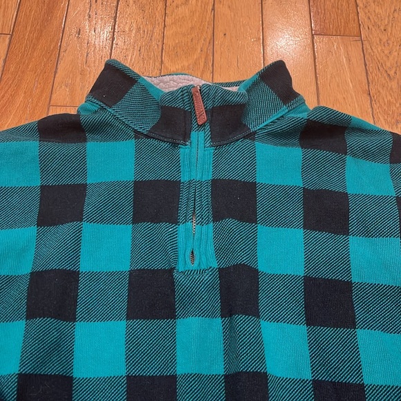 LANDS’ END Men’s green and black buffalo plaid 1/4 zip knitted sweater. Size XL - Picture 4 of 11